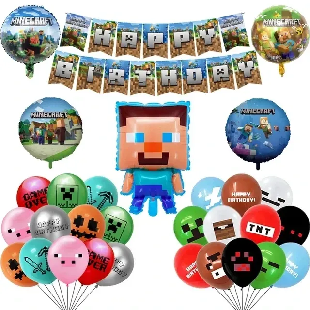 Set of birthday balloons for children in themes of popular characters from Minecraft