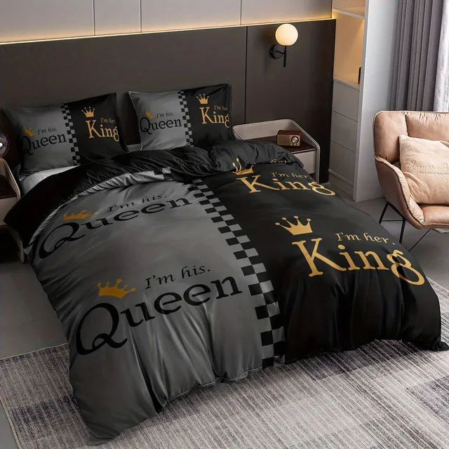 3-part soft and comfortable set of sheets with digital printing of crown and password Q&K