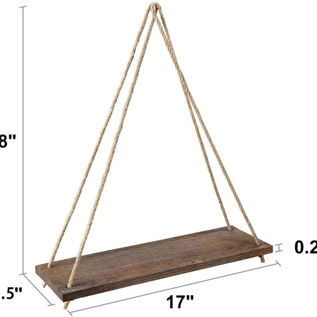 Wooden rope swing wall shelf