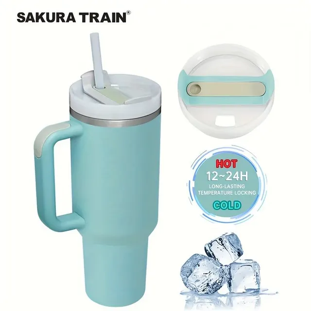 Stainless steel portable thermo mug with straw in different colours