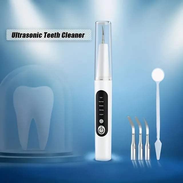 Sonic tooth cleaner with LED light - 2.6 mil. frequency/min., 4 adapters, mirror, mouth water, 5 degrees, quick removal of plaque and stains