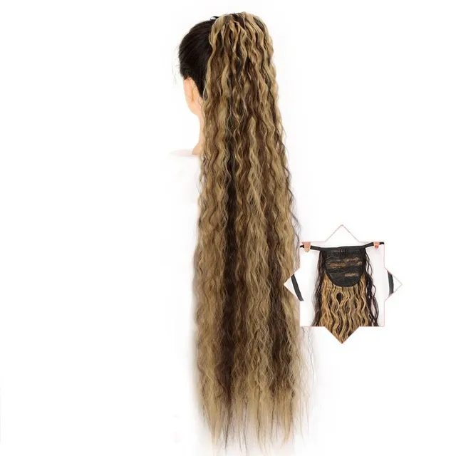 Long synthetic hair with a drawstring for fastening the ponytail - various variations