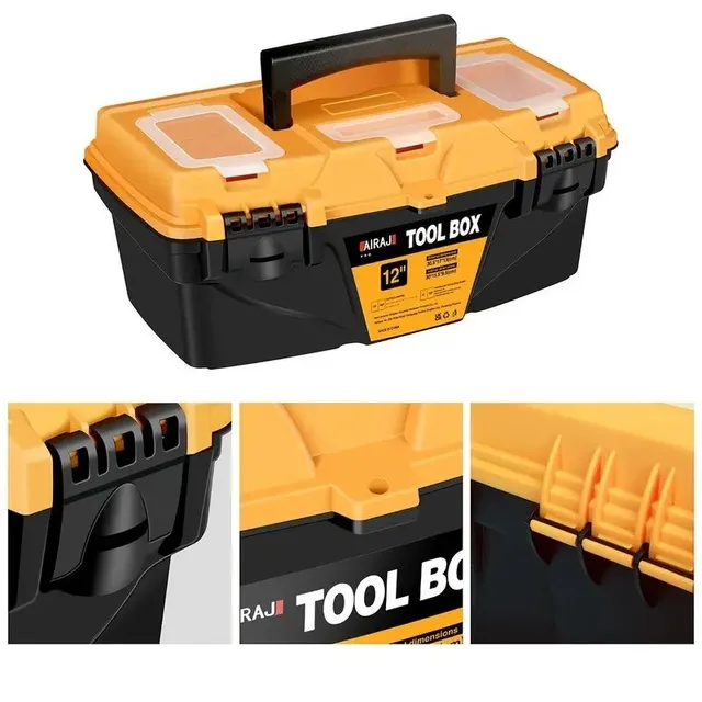 12" Pevný kufříkový toolbox z odolného plastu - pro elektrikáře, tesaře, vrtáky a auto