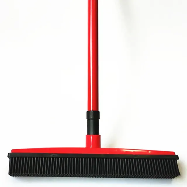 Anti-static broom with rubber bristles and telescopic handle