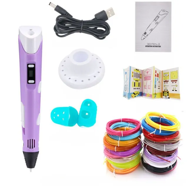 3D Drawing Electric Pen with LCD Display and 1.75mm PLA Filament Purple 9m