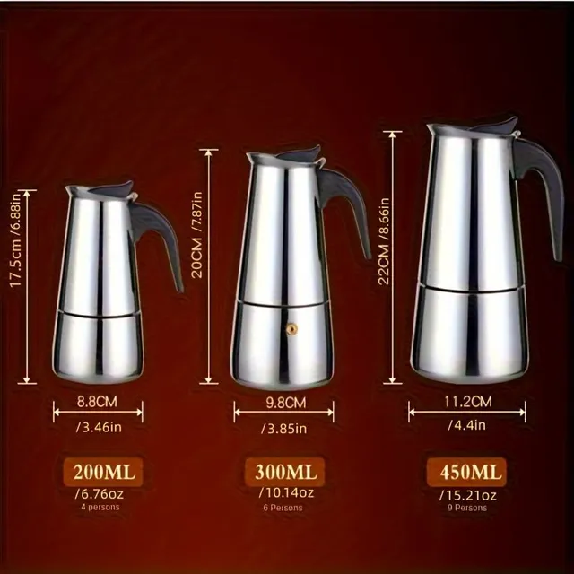 Cafetieră din oțel inoxidabil pentru cafea moka, espresso, latté - Percolator pentru aragaz - 1 buc