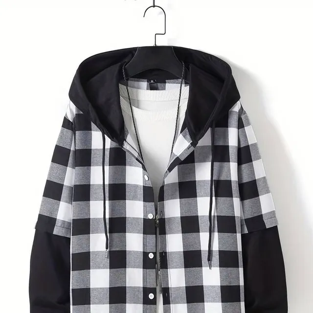 Men's plaid hoodie - black and red, autumn/winter