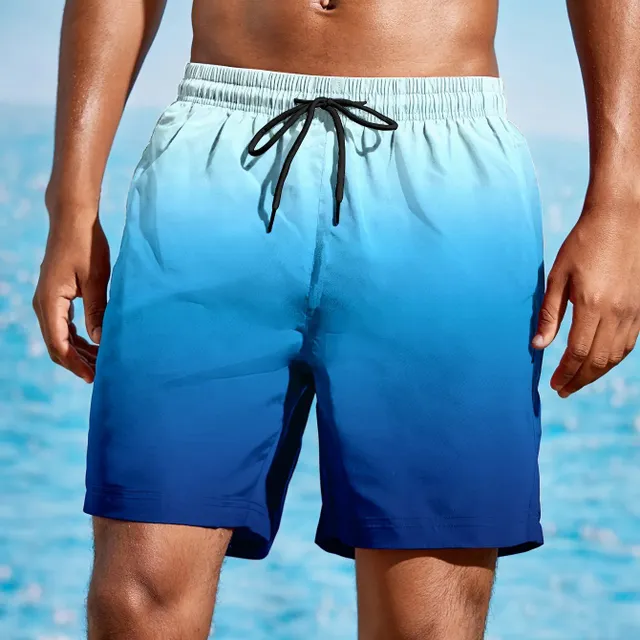 Men's loose beach shorts for active wearing, fast-drying with shoelace and ombre effect, light shorts for summer holidays on the beach and surfing