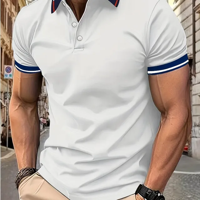 Men's golf polo shirt with short sleeve for leisure - breathable with contrasting lining