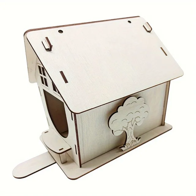 Bird feeder made of wood with a bed and a tray, suitable for outdoor garden