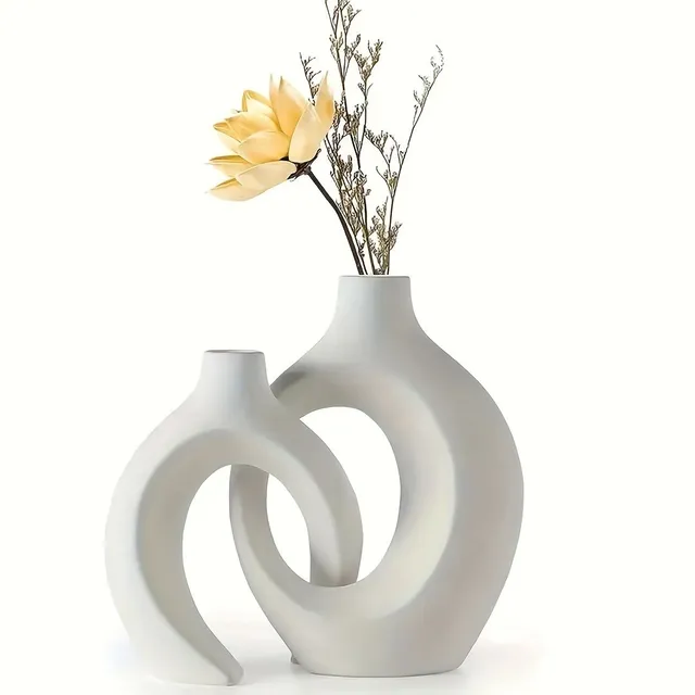 Hollow ceramic vase, round modern boho, with a touch of Nordic simplicity - Ideal for trendy house decoration