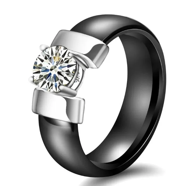 Ladies modern ceramic ring with cubic zirconia