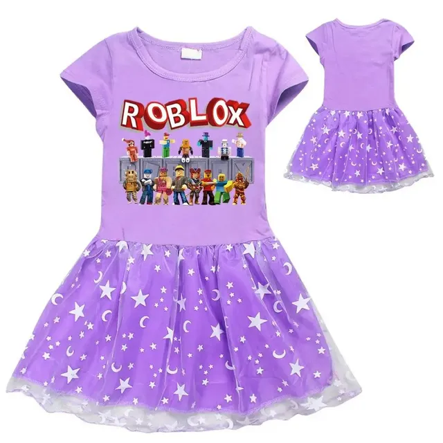 Girls stylish princess dress with short sleeves and Roblox print