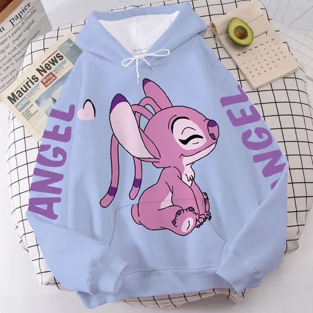 Jednofarebná detská mikina s kapucňou s potlačou Stitch and Angel