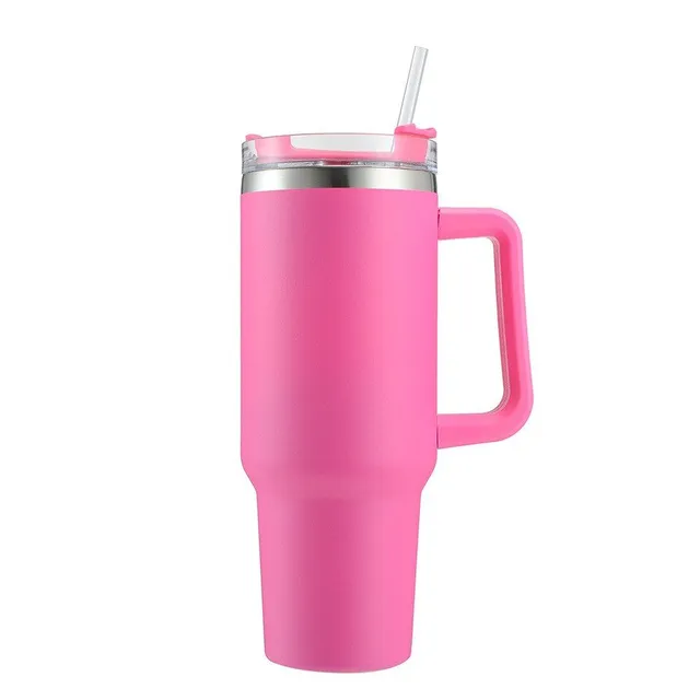 Isolated coffee cup with straw and handle for travel