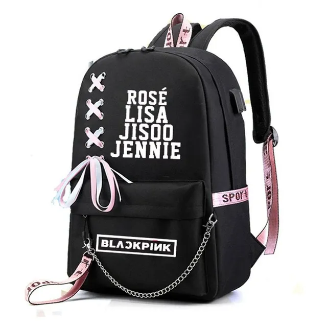 School bag with stylish lace on top pocket - Blackpink