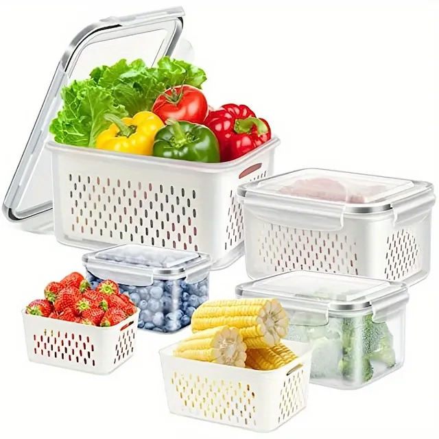 Storage boxes with drain for fruit and vegetables in the fridge - Keeps fresh, BPA Free