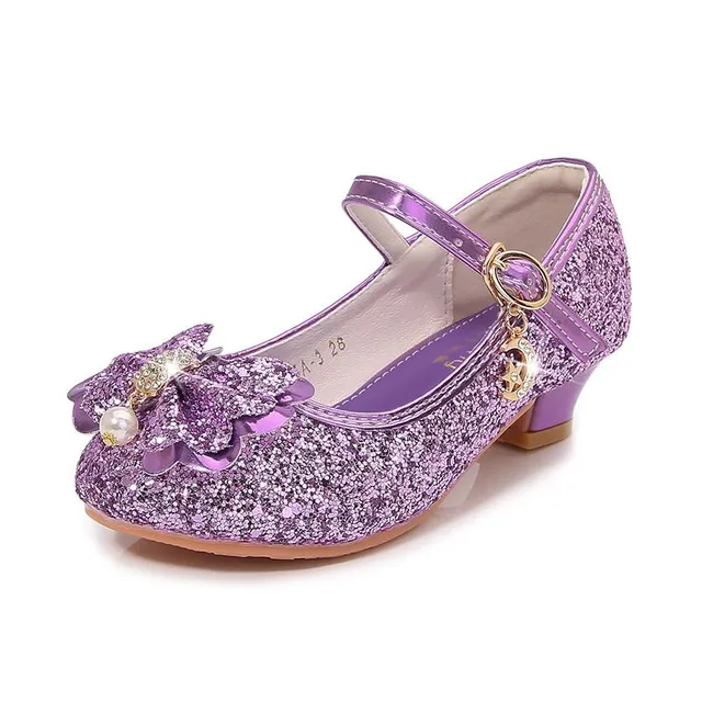 Sandals for girls with glitter and bow, glittery party shoes with high heel - wedding and birthday party shoes