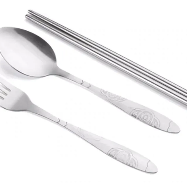 Travel set of stainless steel cutlery and chopsticks