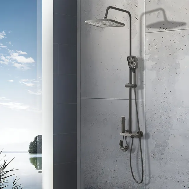 Luxury Shower System with Thermostat, Large Overhead Shower and Hand Shower - Copper