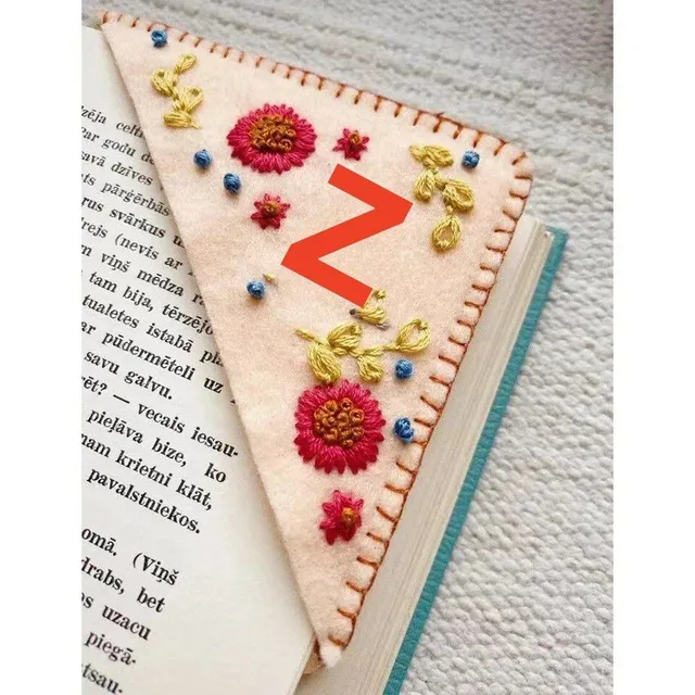 Stylish textile bookmark from decorative filter with design embroidery and initial - more variants