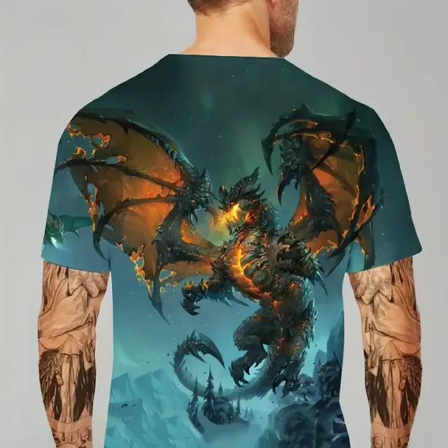 Summer men's T-shirt with flying dragon printing, larger size