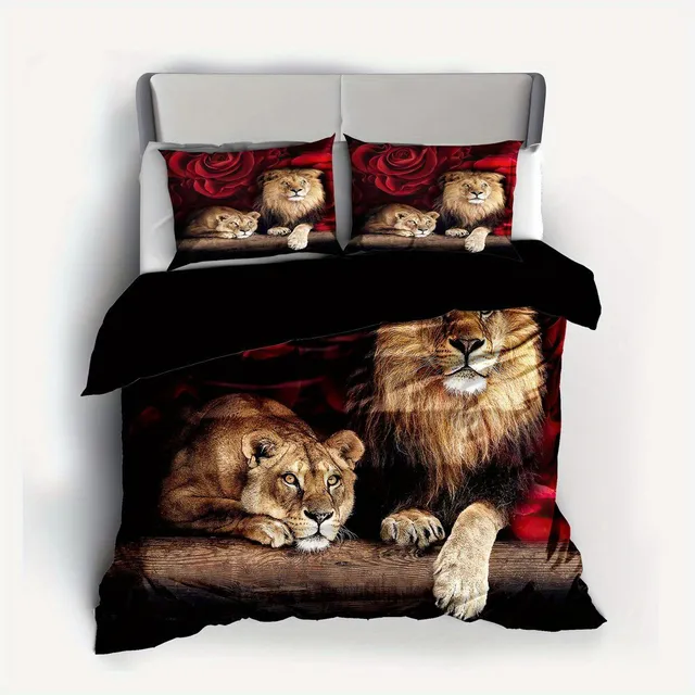 Lenjerie de pat de lux cu motiv de leu roz, moale și confortabilă, pentru dormitor și camera de oaspeți