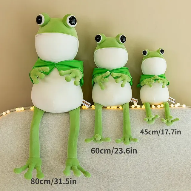 Cute plush pillow with frog in coat