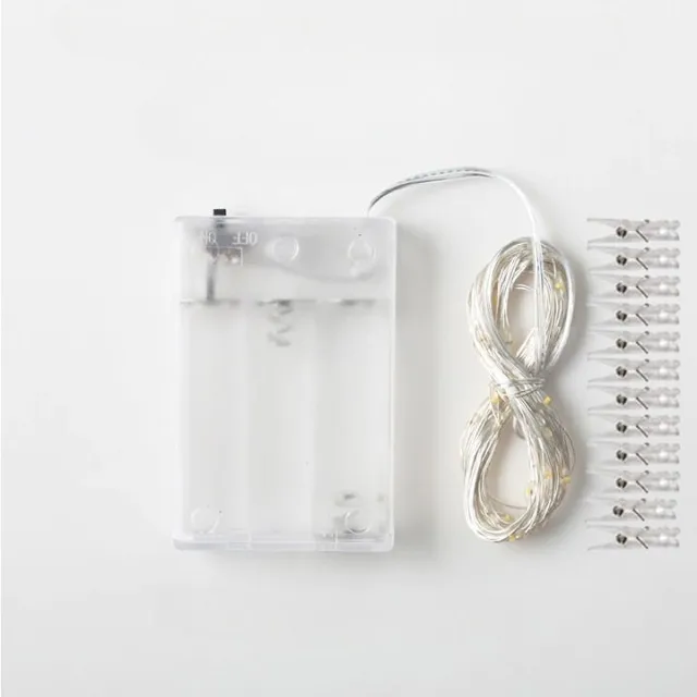 Decorative light cord for photos with clips - power supply for batteries