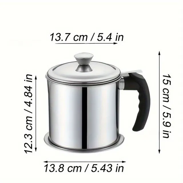 1pc Stainless steel container for kitchen oil with filter - easy holding, for storing used oil and fat