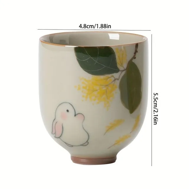 Elegant ceramic tea cup with theme rabbit - Handmade cup in rustic style, ideal for enjoying delicious tea