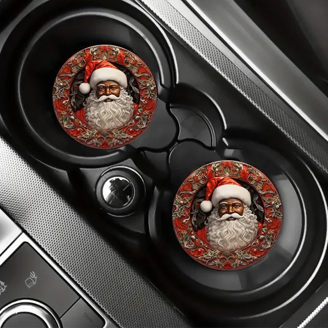 2 pieces under drink pad with Santa Claus leather printing