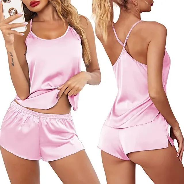 Women's sexy modern satin pyjama set with crossed back and shorts Celin