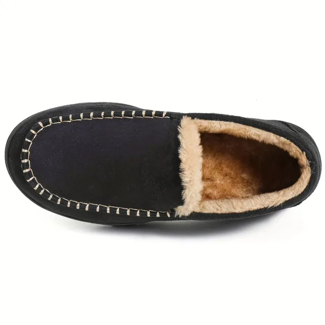 Men's comfortable Venetian loafers with memory foam and warm fleece - non-slip home shoes