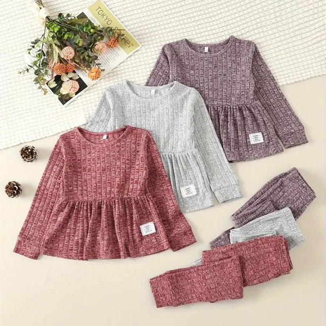 Set confortabil pentru fete cu pulover monocrom și pantaloni jogger - îmbrăcăminte pentru copii pentru primăvară și toamnă - cadou