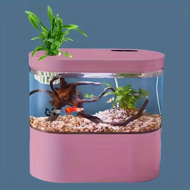 1ks Mini akvárium s LED atmosférickým svetlom, mini akvárium sada s filtračným systémom, tabuľka akvárium, tabuľka Mini akvárium