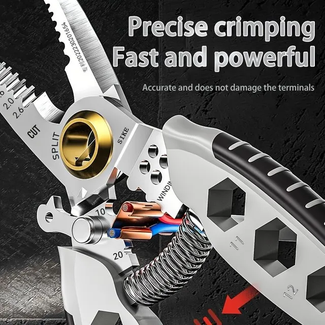 Multi-function cable cutting and stripping pliers, fast cable cutting, robust spring peeling, easy and economical, for the maintenance of mechanical vehicles and appliances, for crimping, isolation and cutting