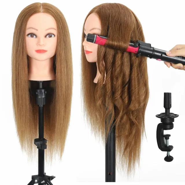 Hairdressing head with artificial hair - hairdressing, cosmetic and training purposes