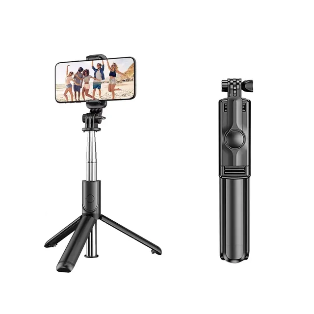 Selfie stick with tripodom and druto-free Bluetooth power control