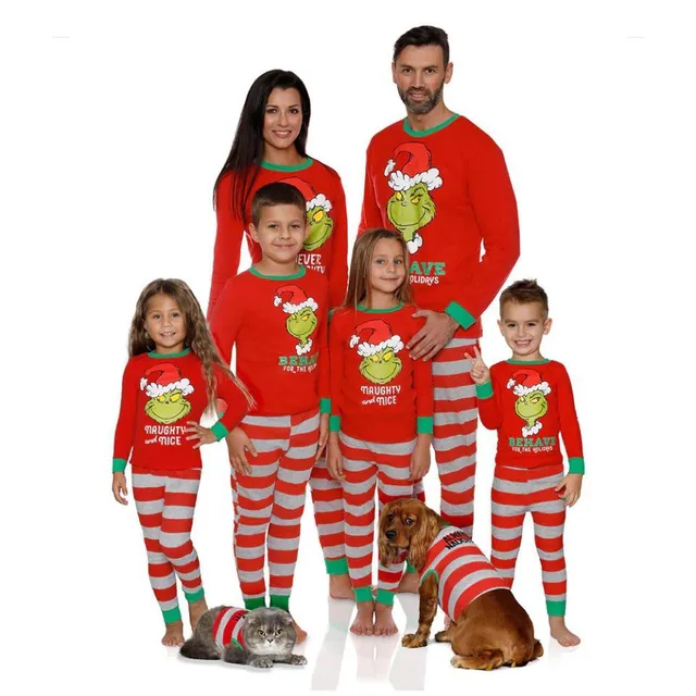 Christmas family pyjamas with cheerful Grinch print