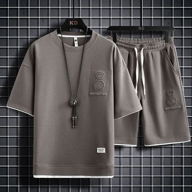 Men's stylish monochrome modern summer clothing set - shorts and short sleeve shirt