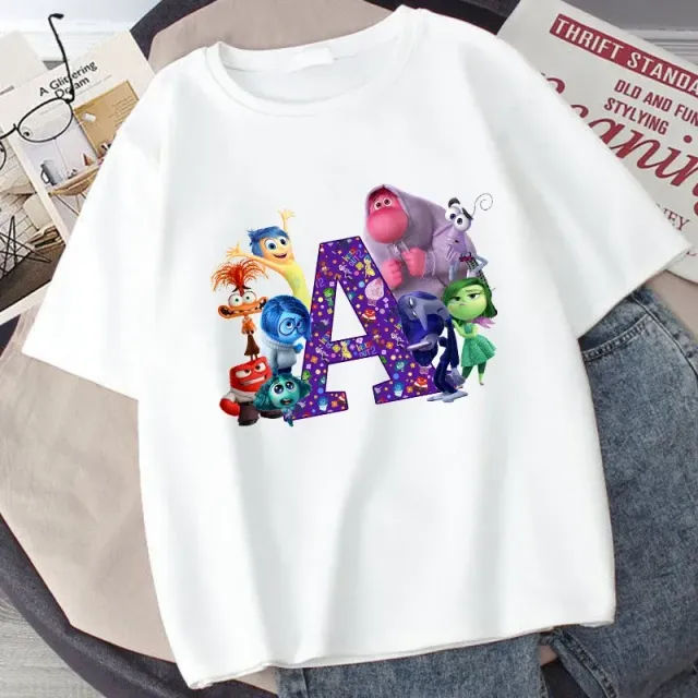 Stylish children's T-shirt printed with letters and characters from the fairy tale Inside Out 2 - Inside Out 2