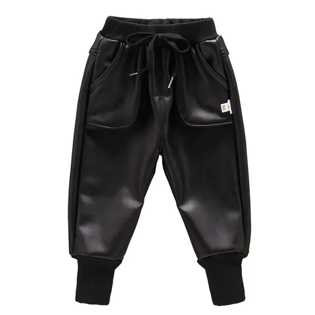 Children's leather pants with drawstring