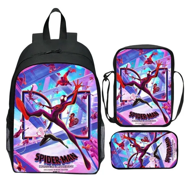 Set of school backpack for children with motifs of the popular Spiderman: Cross parallel worlds