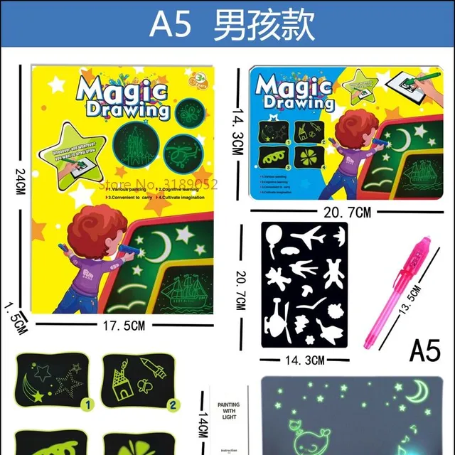 Výučbová hracia tabuľa na tablety Tablet Graffiti 1ks A4 A3 Led Luminous Magic Raw so zábavou na svetle