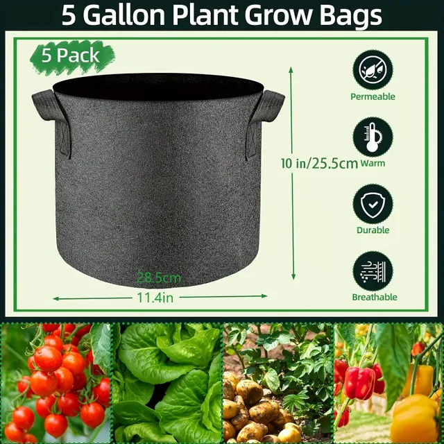 Growing bags 18,93 L - Universal pots made of nonwoven fabric with handles for vegetables, fruit, flowers, herbs, succulents and bonsai