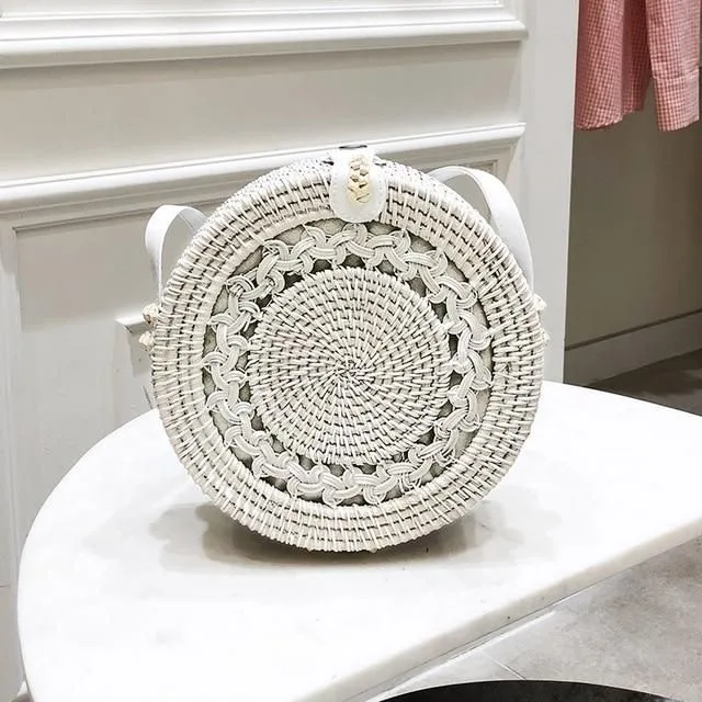 Rattan round handbag