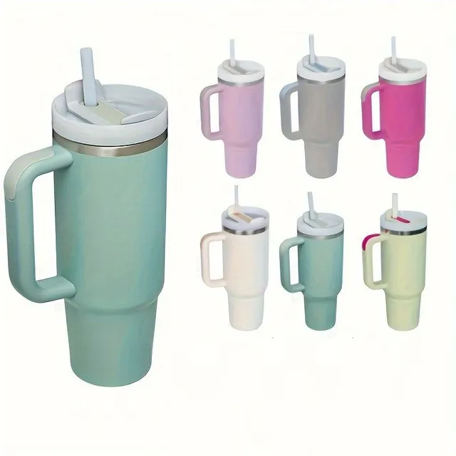 Stainless steel portable thermo mug with straw in different colours