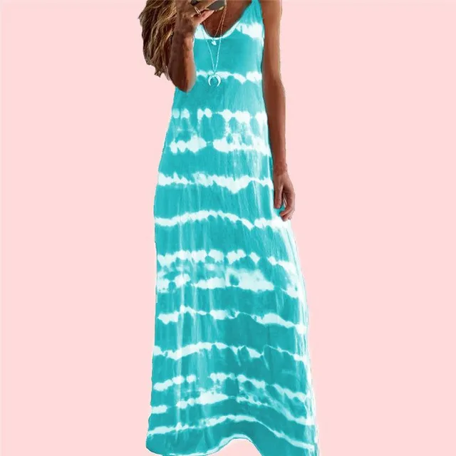 Alkalmi Shift V-nyakú Sleeveless Cotton Tie Dine Tie-Dye Long Boho ruha