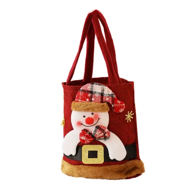 Christmas bag with Santa Claus theme, snowman and reindeer, suitable as gift bag